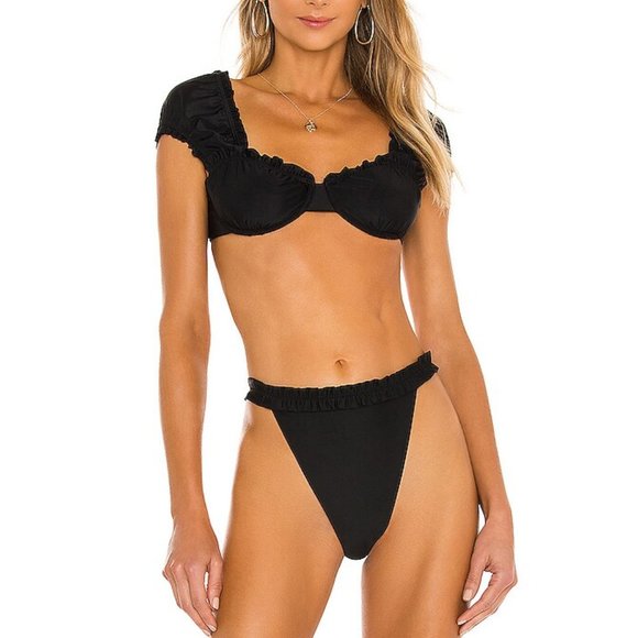 TULAROSA Black Two Piece High Waisted Ruffled Swimsuit